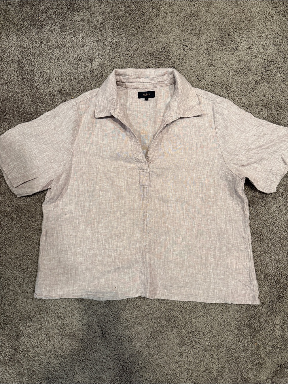 Quince Women's Light Mauve Pink 100% Linen Short Sleeve Blouse